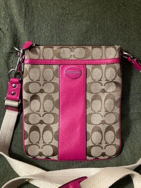 Coach Signature Tan Print Crossbody